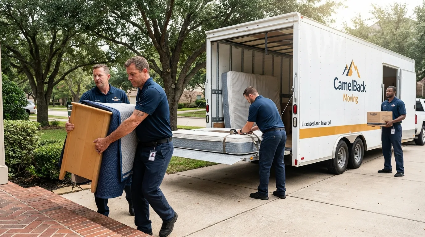 Crew loading residential truck for cross-state move from Oakboro, NC